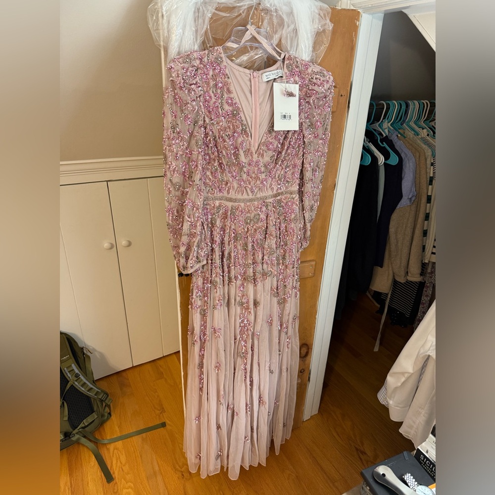 Mac Duggal Rose Sequin Floor Length Dress